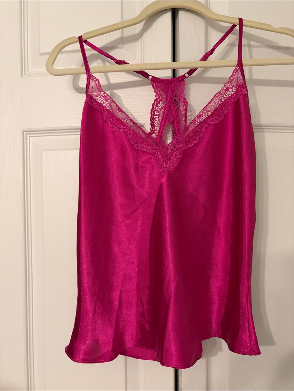 In Bloom By Jonquil Satin Lace-Trim Camisole in Fuchsia Size S/P Gorgeous